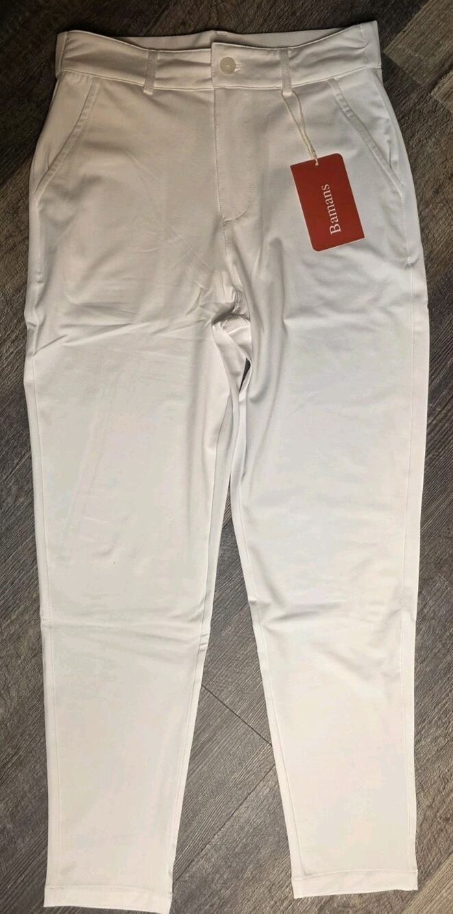Bamans Women's Dress Pants Size M 8-10 White Stretch Ankle Work Office NWT